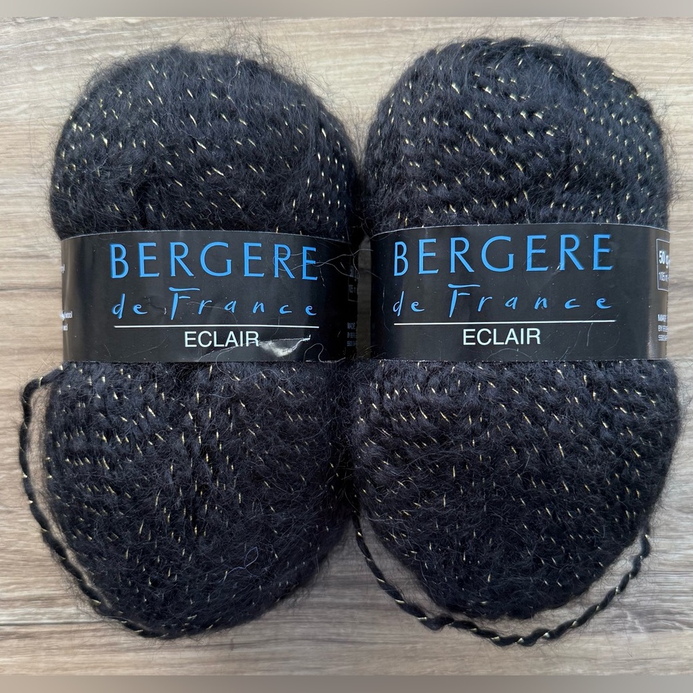 BERGERE de France 2 Wool Mohair Skeins of Yarn Black Gold ECLIPSE  50 g 114 yds